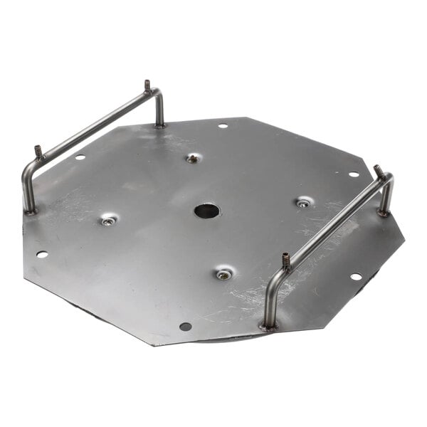 A metal convention motor mount assembly with an octagonal base and two raised support bars.