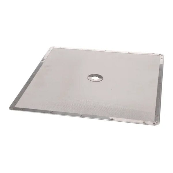 A rectangular metal filter screen with a center hole, designed for Ultrafryer Systems.