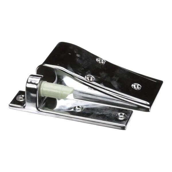 A chrome-plated Kolpak Kason #1253-4 hinge with multiple screw holes for mounting.