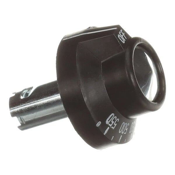 A black thermostat control knob with temperature markings and an off position, designed for Jade Range equipment.