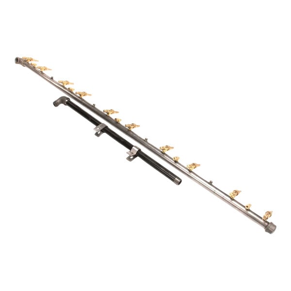 A metal manifold sub assembly with multiple brass fittings, designed for use in a Jade Range JHP appliance.