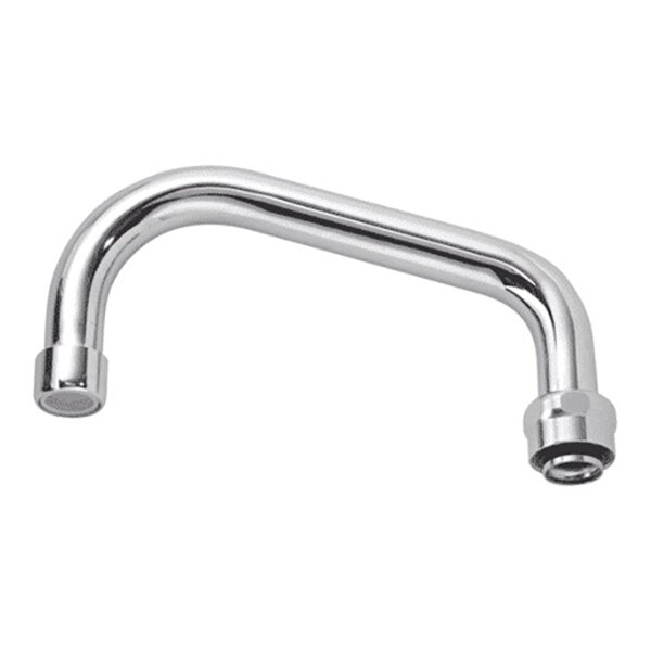A chrome-plated 6-inch replacement spout for a faucet.