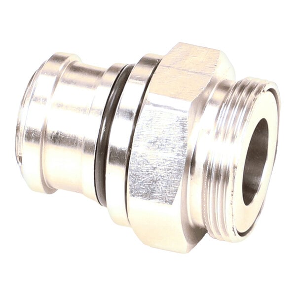 A metal spray arm bearing for a commercial dishwasher.