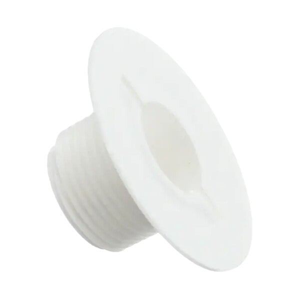 A white plastic plug drain for Ice-O-Matic equipment.