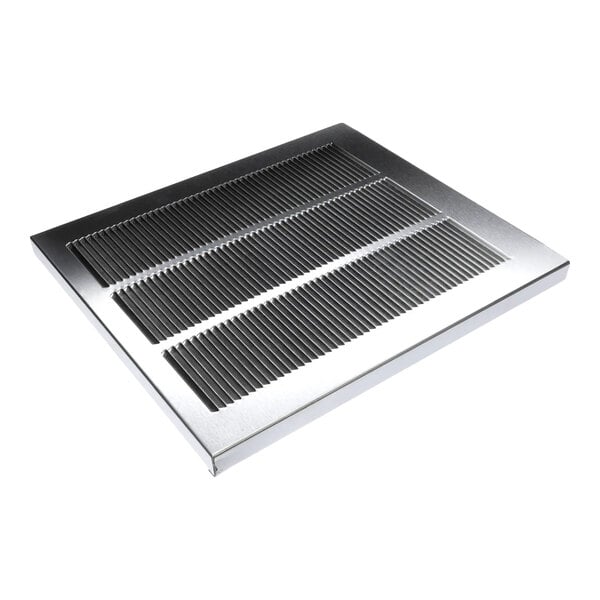 A rectangular stainless steel louvered panel with three vented sections.