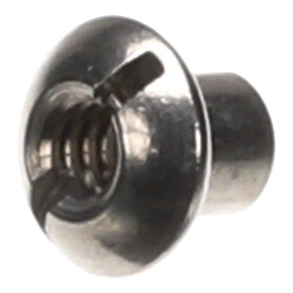 A metal barrel bolt with a slotted head, 1/4 inch in diameter and 1/4 inch long.