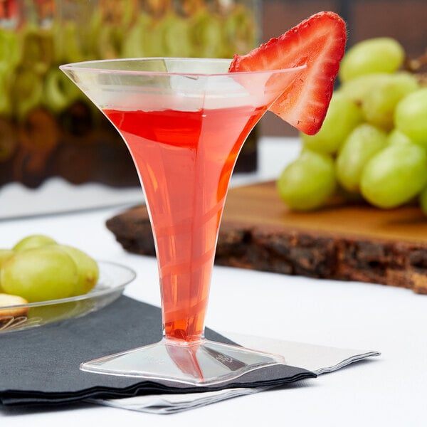 red plastic martini glasses