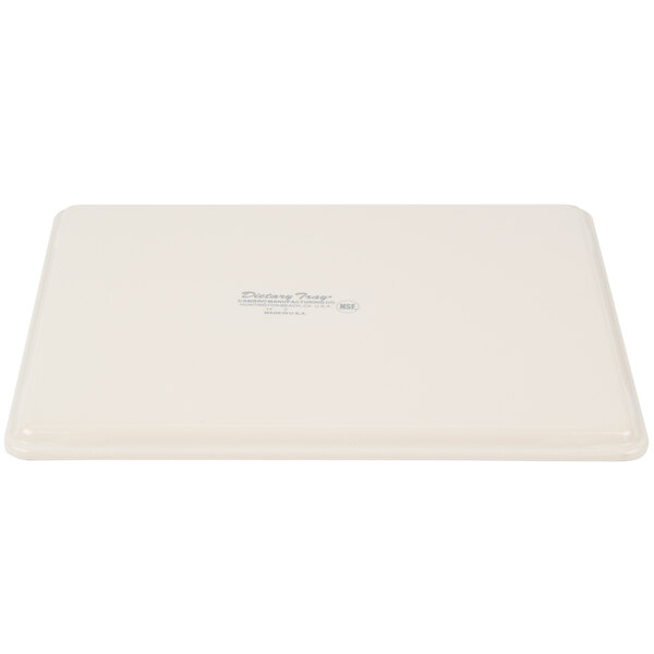 A white rectangular Cambro dietary tray with a white label.