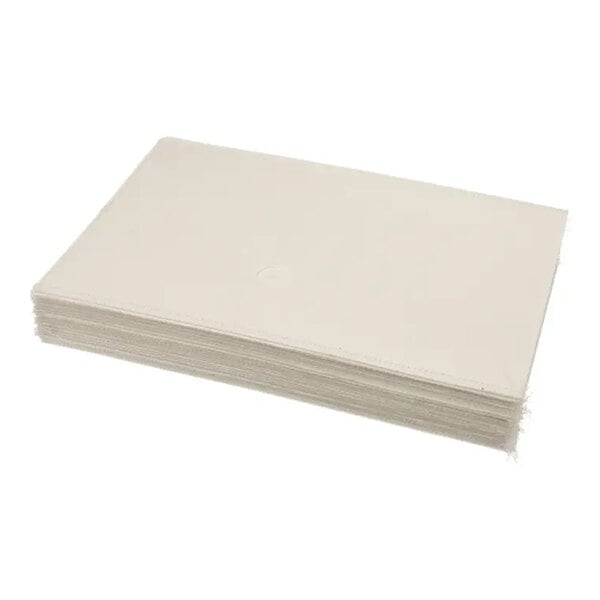 A stack of rectangular, white filter pads for Ultrafryer Systems, measuring 9.25 by 15.5 inches.