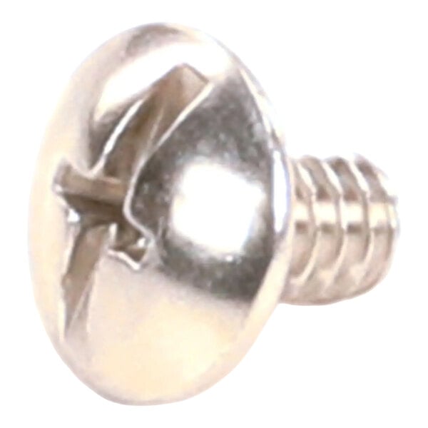 A metal truss head machine screw with a Phillips drive and 10-24 threading.
