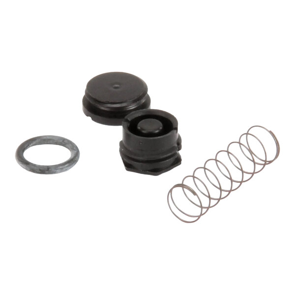 A set of components including a spring, two black caps, and a metal washer from an LP gas kit for Ultrafryer Systems.
