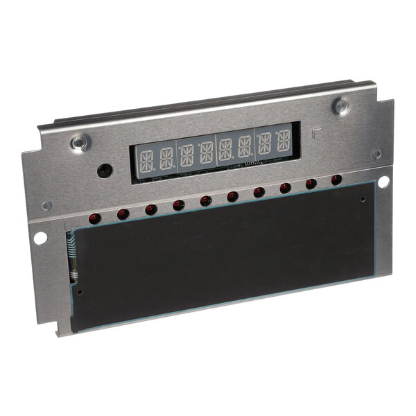A metal electronic control panel with a digital display and indicator lights, used for Ultrafryer Systems.