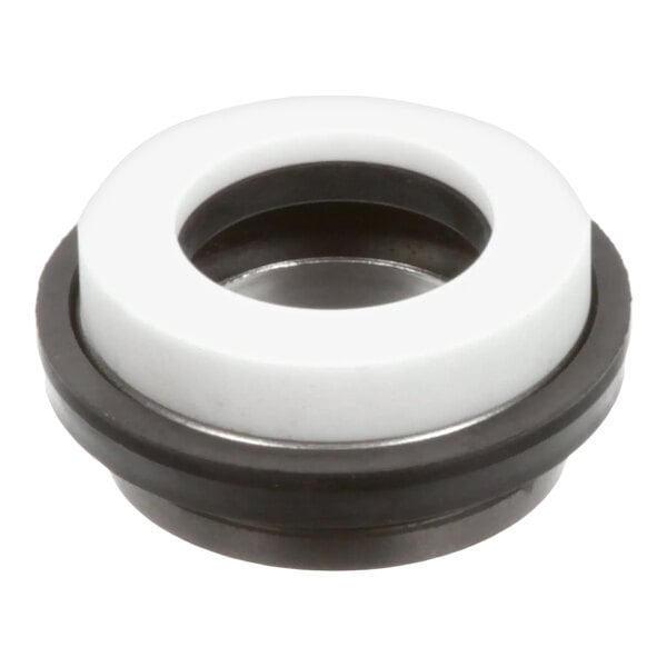A circular Ice-O-Matic 1011448-95 water seal with a white and black design.