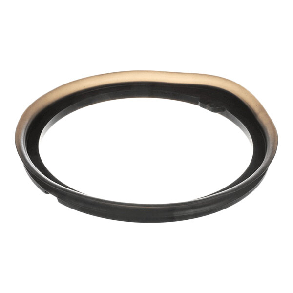 A black and tan circular lid gasket for a Waring food processor.