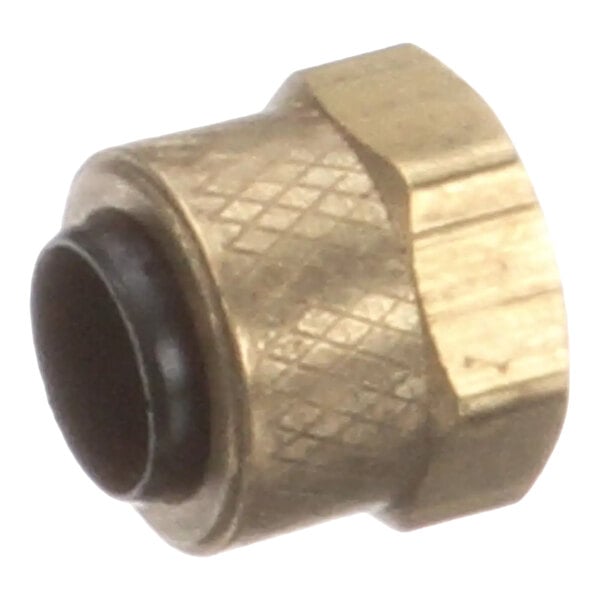 A brass water inlet nut for Ice-O-Matic equipment.