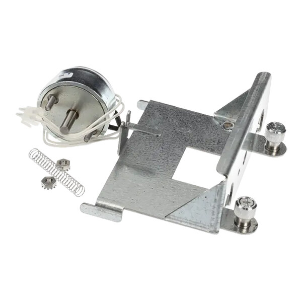 A metal solenoid rack assembly kit with a solenoid, bracket, spring, and small hardware components.