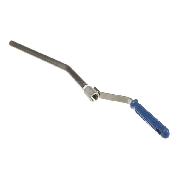 A stainless steel nozzle handle assembly with a blue plastic grip and a 25-degree angled design.