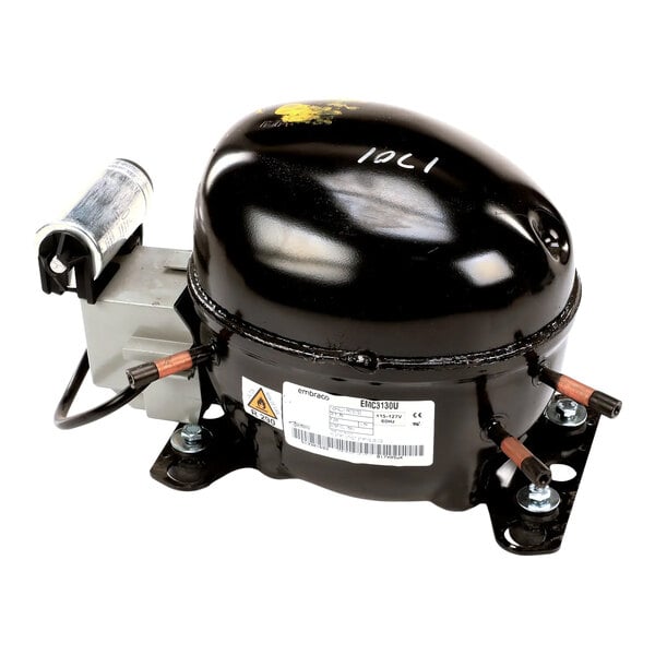 A black Embraco compressor unit for refrigeration, labeled as 1/3 horsepower and designed for use with R290 refrigerant at 120V/60Hz.