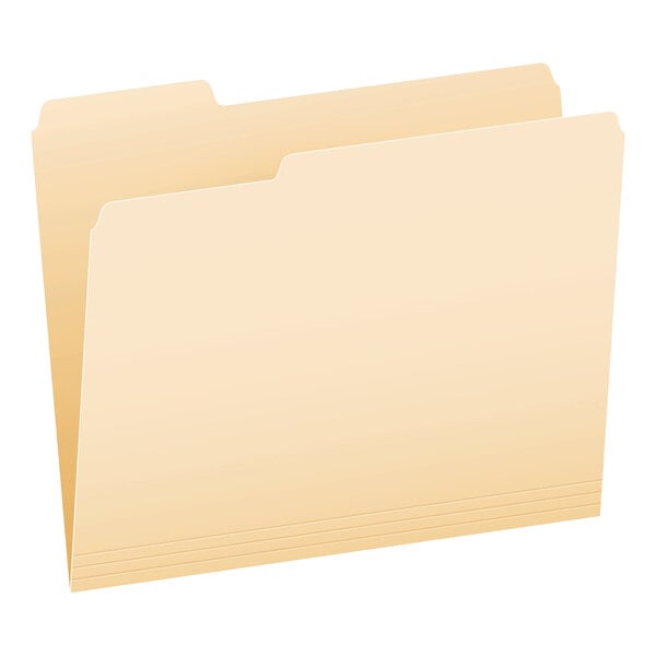 A standard manila letter size file folder with a 1/3 cut assorted tab.