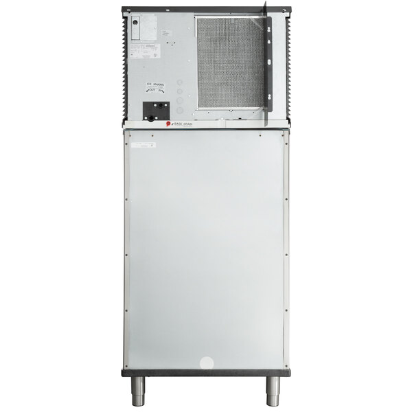 A commercial air-cooled ice machine with a large storage bin.