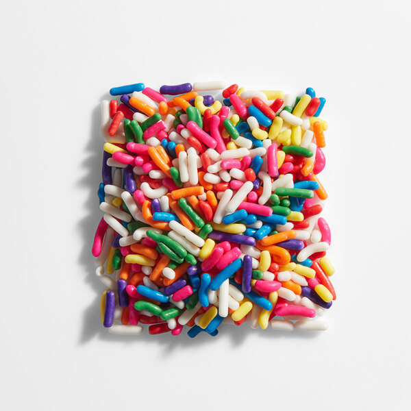 A square pile of colorful rainbow sprinkles.