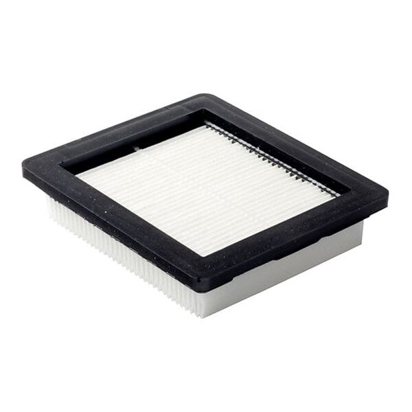 A rectangular HEPA media exhaust filter with a black frame designed for ProTeam GoFit backpack vacuums.