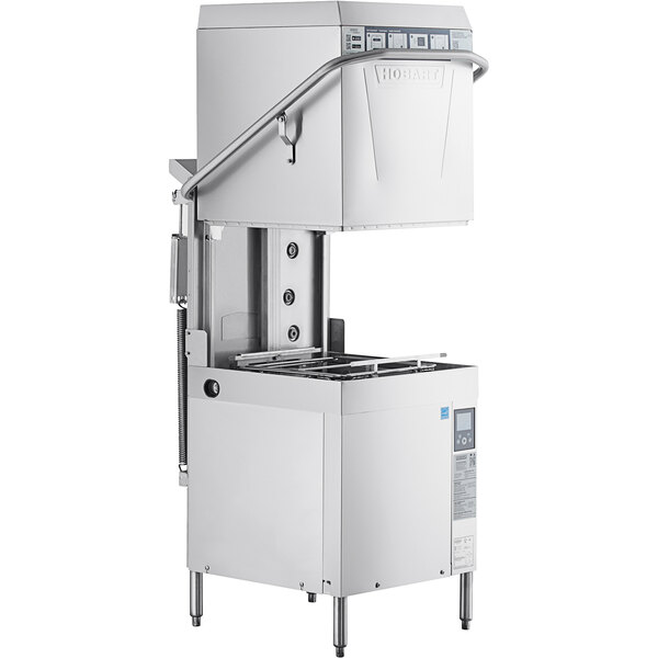 A commercial high temperature door-style electric dishwasher with a booster heater.