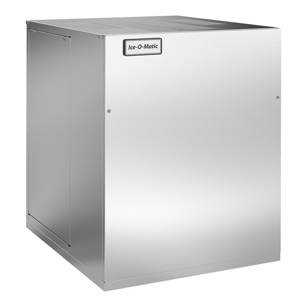 An Ice-O-Matic air-cooled pearl nugget ice machine with a stainless steel exterior.