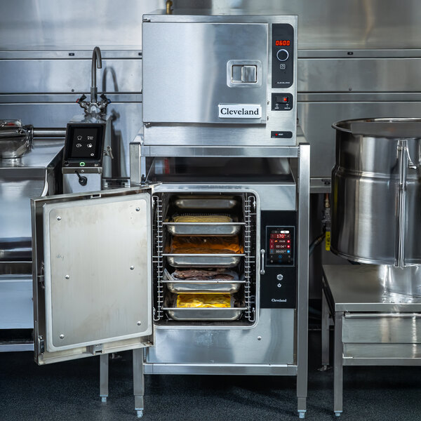 Cleveland 22CET6.2 SteamChef Booster 6.2 6-Pan Electric Countertop Boilerless Convection Steamer with easyTouch Controls - 208/240V, 1 Phase, 10.7-14.2 kW