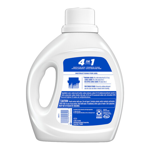 A white plastic bottle of Purex Free & Clear 66 oz. liquid laundry detergent with a handle and blue label.