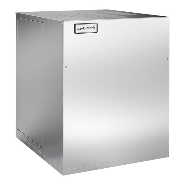 An Ice-O-Matic air-cooled pearl nugget ice machine with a stainless steel exterior.