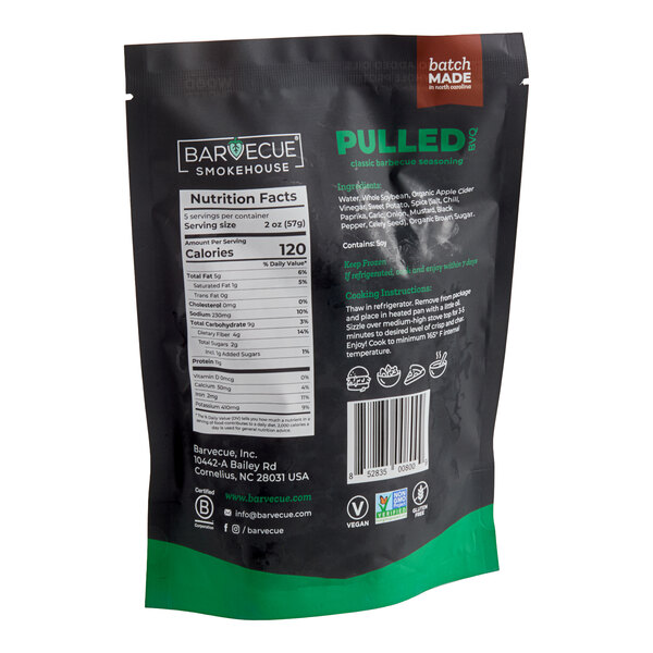 A 10 oz. package of Barvecue plant-based vegan wood-smoked barbecue pulled pork.