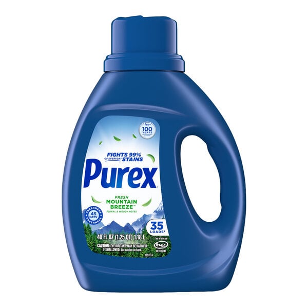A 40 oz. bottle of Purex Fresh Mountain Breeze liquid laundry detergent.