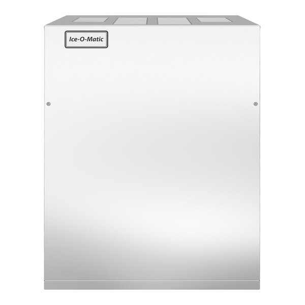 An air-cooled flake ice machine with a stainless steel exterior, designed for commercial use.