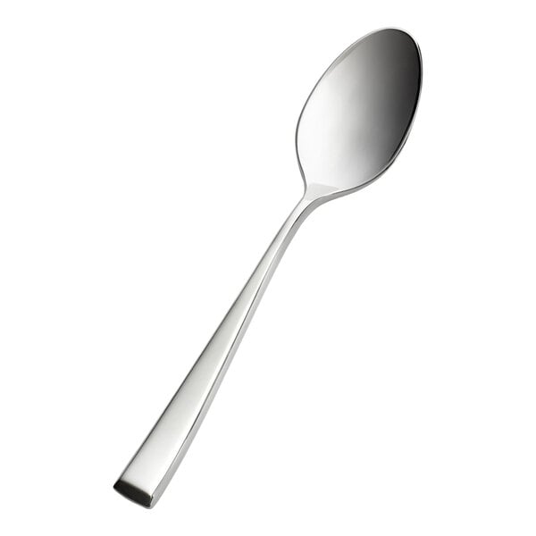 A stainless steel teaspoon with a simple, modern design.
