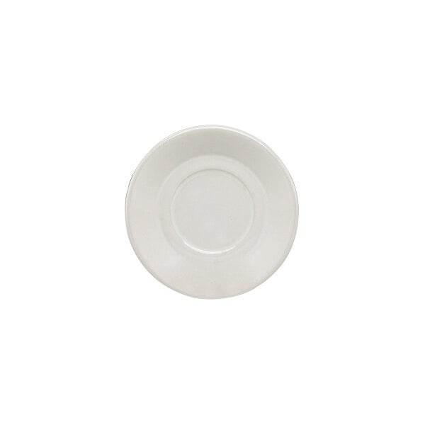 A white stoneware round saucer.