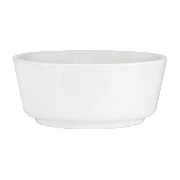 A plain white stoneware bowl with a simple, rounded design.