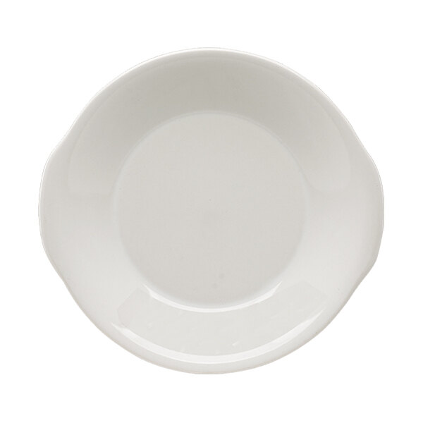 A white round stoneware saucepan with a smooth finish.