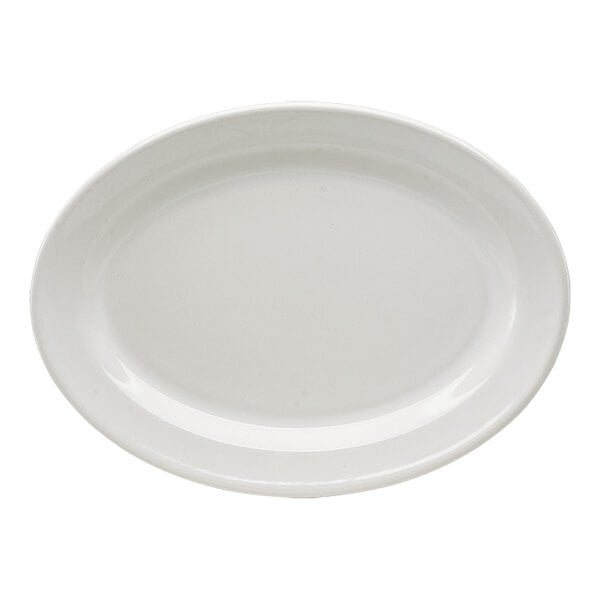 An oval white stoneware platter.