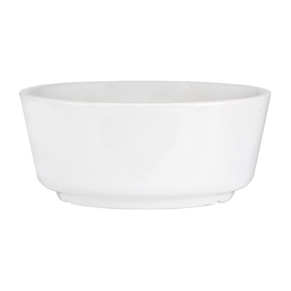 A plain white stoneware bowl with a simple, slightly flared design.