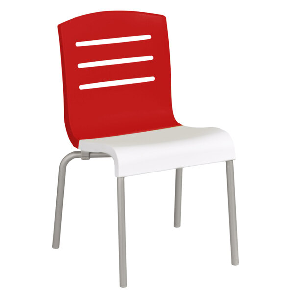 Grosfillex US041414 Domino Indoor Stacking Resin Chair with Red Back