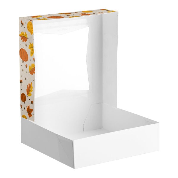 Baker's Lane 9" x 9" x 2 1/2" Autumn Auto-Popup Window Pie / Bakery Box - 150/Case
