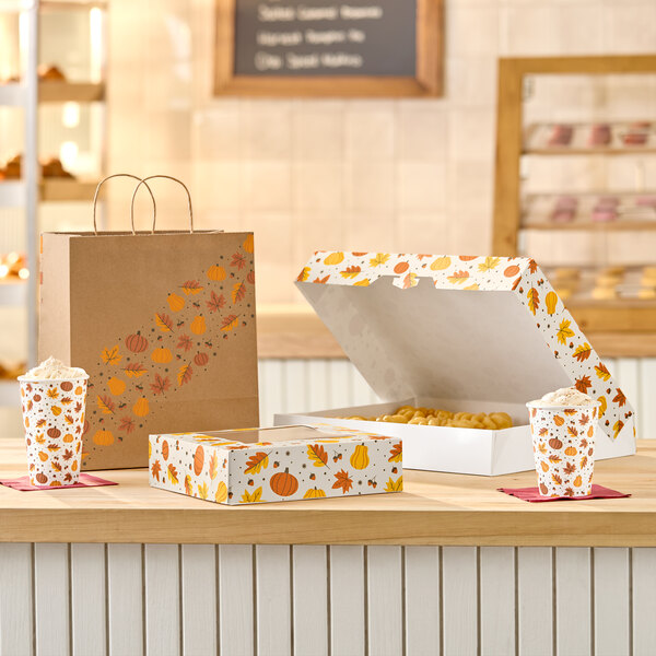 Baker's Lane 9" x 9" x 2 1/2" Autumn Auto-Popup Window Pie / Bakery Box - 150/Case