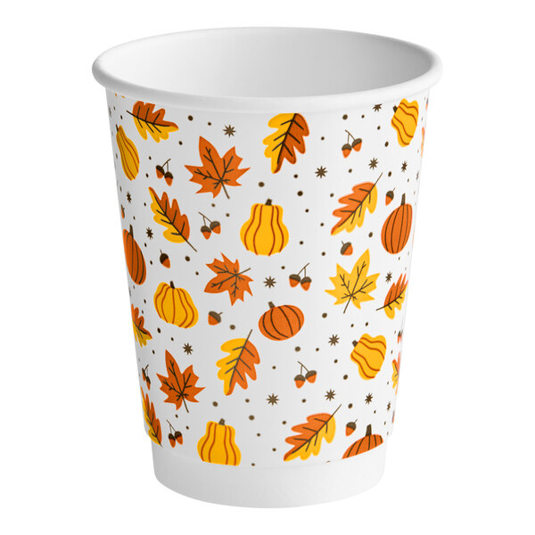 Choice 12 oz. Smooth Double Wall Autumn Print Paper Hot Cup - 500/Case