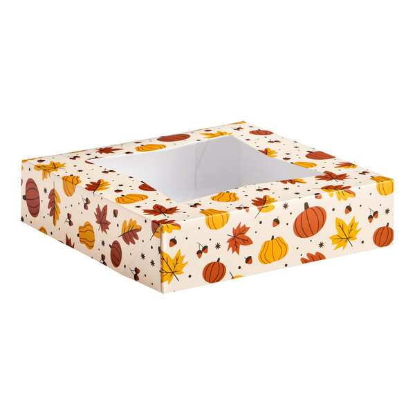 Baker's Lane 10" x 10" x 2 1/2" Autumn Auto-Popup Window Pie / Bakery Box - 150/Case