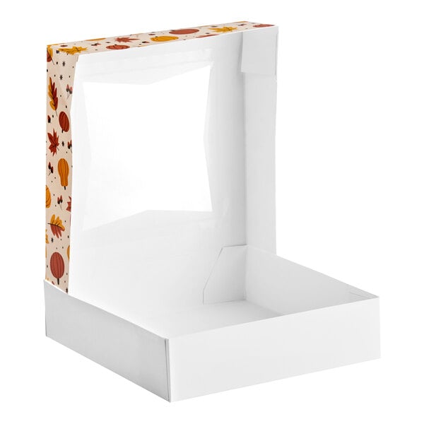 Baker's Lane 10" x 10" x 2 1/2" Autumn Auto-Popup Window Pie / Bakery Box - 150/Case