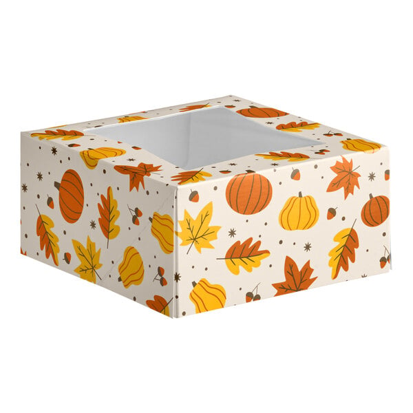 Baker's Lane 6" x 6" x 3" Autumn Auto-Popup Window Pie / Bakery Box - 150/Case