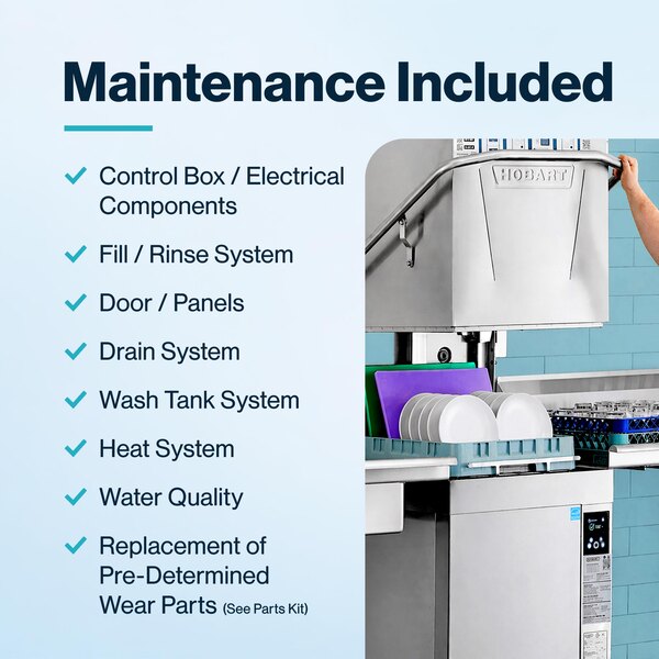 An informational graphic listing maintenance services included with the Hobart Proactive Maintenance Inspection for AM16 Dishwashers.