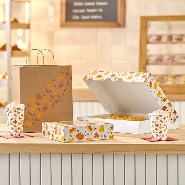Baker's Lane 15" x 11" x 2 1/4" Autumn Auto-Popup Donut / Bakery Box - 100/Case