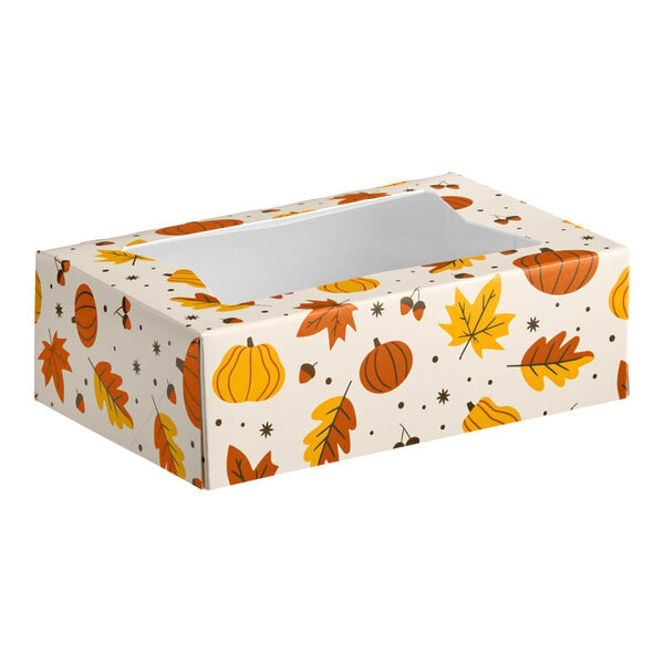 Baker's Lane 8" x 5 3/4" x 2 1/2" Autumn Auto-Popup Window Cookie / Bakery Box - 150/Case
